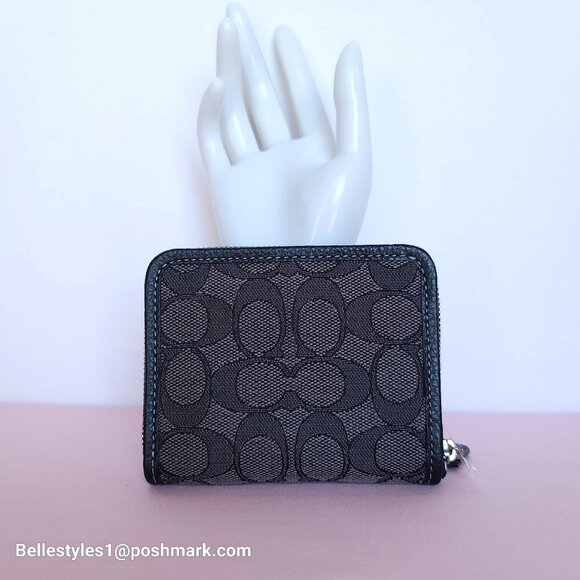 COACH Small Zip Around Wallet  With ID Window In Signature Jacquard -Black SB⭐ - Picture 7 of 16